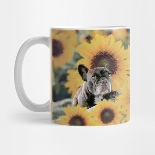 Beautiful French Bulldog with Sunflowers by Leon Star Shop